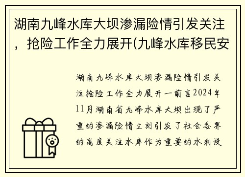 湖南九峰水库大坝渗漏险情引发关注，抢险工作全力展开(九峰水库移民安置政策)